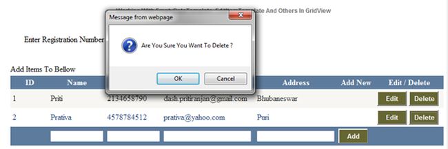 Row from the Gridview